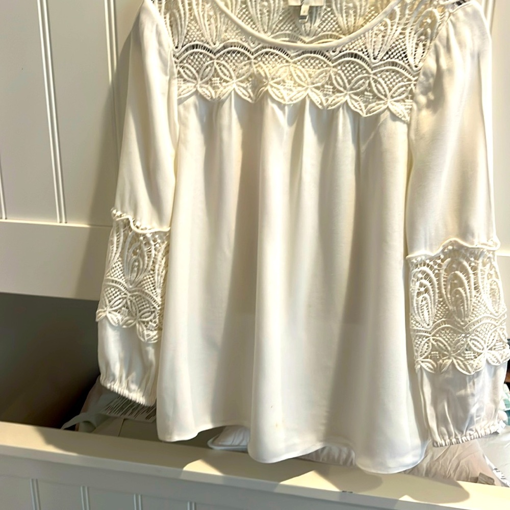 Joie Cream Embellished 3/4 Sleeve Blouse